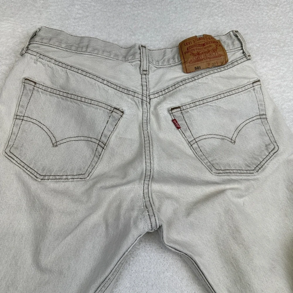 Levi's 501 Made‎ in USA Distressed Grey Wash Jeans W32 L34 Altered Raw Hem